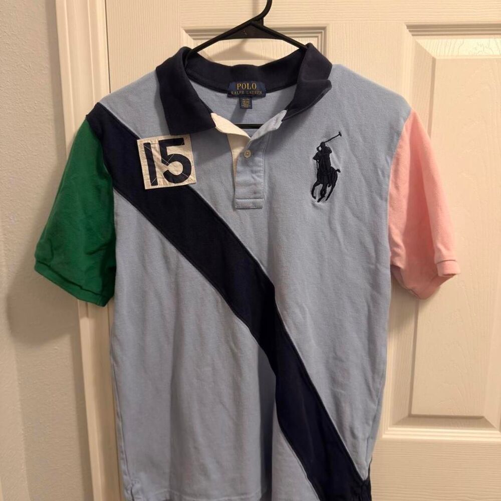 (2018) Polo RL Big Pony Colorblock Polo - Blue/Green/Pink - Youth XL